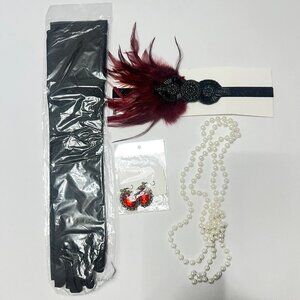 1920s Flapper Accessories Red Feather Gatsby Costume Accessories Set #2521